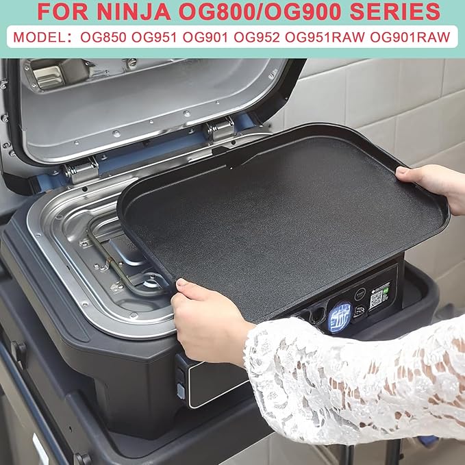 OG900 Griddle Pan and Rack for Ninja Woodfire XL OG800 & OG900 Series Grills Accessories, Non-Stick Flat Top Griddle Plate for Ninja OG951 OG850 OG952 XSKGRDPLT Pro Connect XL, Stainless Steel Rack