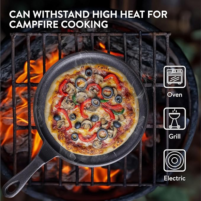 Navaris Cast Iron Griddle Pan - Durable Pancake Pan Also for Pizza, Tortilla, Dosa, Tawa, Roti, etc - Bakestone for Bread & Welsh Cakes - Suitable for Induction Hob, 10" (25.4 cm)