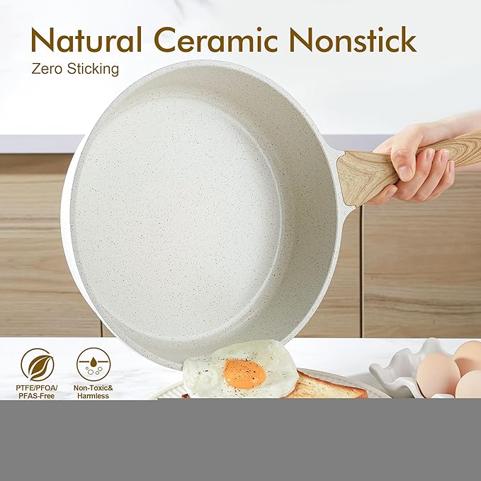 SENSARTE Nonstick Frying Pan Skillet with Lid 3.5/4.5/5QT, Ceramic Saute Pan,Deep Fring Pan Non-toxic Cooking Pot, Stay-cool Handle, Induction Compatible, PFAS Free