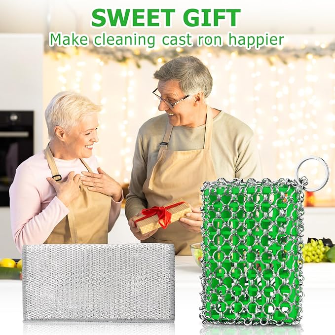 Cast Iron Scrubber,Easily Removes Stains, Protects Coatings, with Bamboo Fiber Cloth & Pan Scraper, Ideal for Cast Iron Pans, Dutch Roast Pans