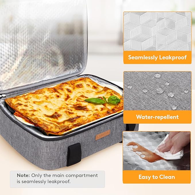 LUNCIA Insulated Casserole Carrier for Hot or Cold Food, Lasagna Lugger Tote for Potluck Parties/Picnic/Cookouts, Fits 9"x13" Baking Dish, Grey