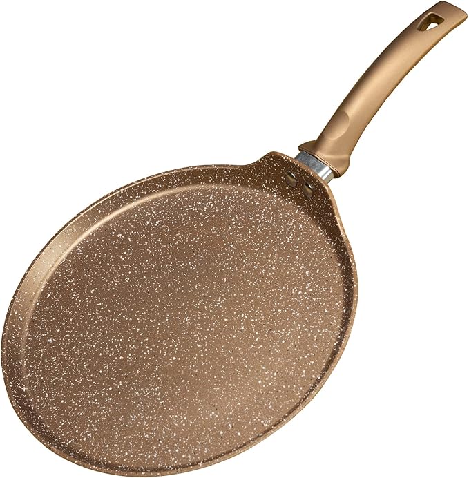 Innerwell Nonstick Crepe Pan, Granite Coating Flat Skillet Dosa Tawa Tortilla Pan, 10 inch Pancake Griddle Roti Pan With Stay-Cool Handle, Induction Compatible, PFOA Free