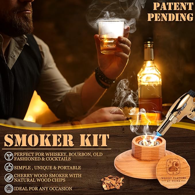 Cocktail Smoker Kit – Drink Smoker Bartender Kit with Torch, Sphere Ice Molds, Aromatic Wood Chips – Professional Bourbon Smoker Kit for Cocktails, Whiskey. Butane not Included