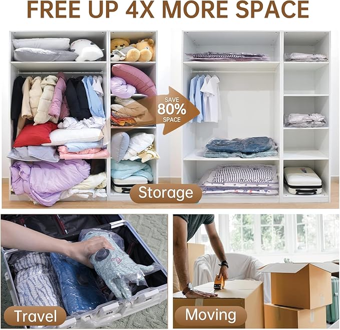 Vacuum Bags for Travel with Wireless Rechargeable Pump, 18 Pack Carry-on Size Compression Packing Seal Bags for Luggage and Suitcase, Space Saver Vacuum Storage Bags for Clothes and Clothing Travel