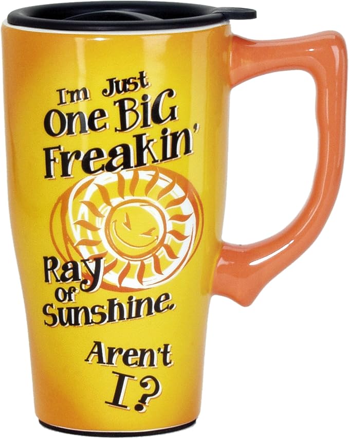 Spoontiques - Ceramic Travel Mugs - Big Ray Of Sunshine Cup - Hot or Cold Beverages - Gift for Coffee Lovers