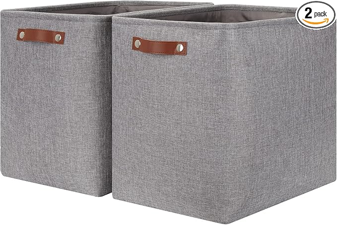 HNZIGE Tall Storage Baskets for Shelves, Rectangular Fabric Organizer with Handles, Decorative Closet Storage Bins (Grey)