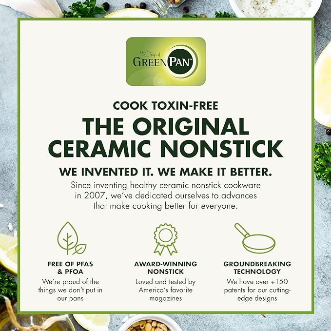 GreenPan Chatham Hard Anodized Healthy Ceramic Nonstick, 8" 9.5" and 11" 3 Piece Frying Pan Skillet Set, PFAS-Free, Dishwasher Safe, Oven and Broiler Safe, Gray
