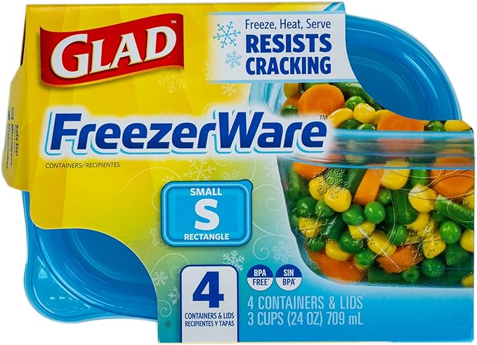 Glad GladWare Freezerware Food Storage Containers - Small Rectangle - Meal Container Holds up to 24 Ounces of Food - Lock Tight Seal, 4 Count - 6 Pack