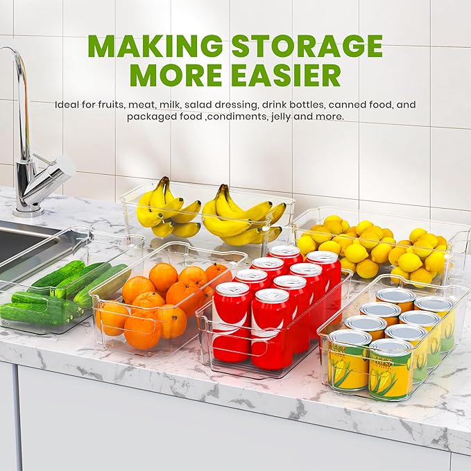 Utopia Home - Fridge & Refrigerator Organizer Bins (8 Pack), Clear Stackable Durable Plastic Storage Containers with Easy Grip Handles for Pantry, Kitchen Cabinets & Countertops