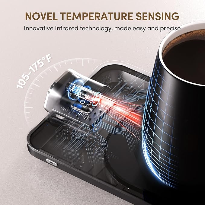 Coffee Mug Warmer Set, Temperature Control Smart Heated Mug for Desk, Electric Coffee Warmer with Auto Shut Off & Real-Time Temp Display, Gifts for Men Women, 15oz, Black