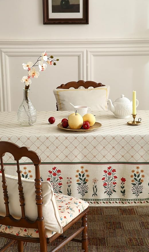ISAENNE Designer Vintage Linen Floral Extra Long Rectangle Tablecloth,Fall Colorful Modern Table Cloth,Anti-Wrinkle Decor Tablecloths for Dining Thanksgiving Kitchen Christmas,63"*110"-Bertina E