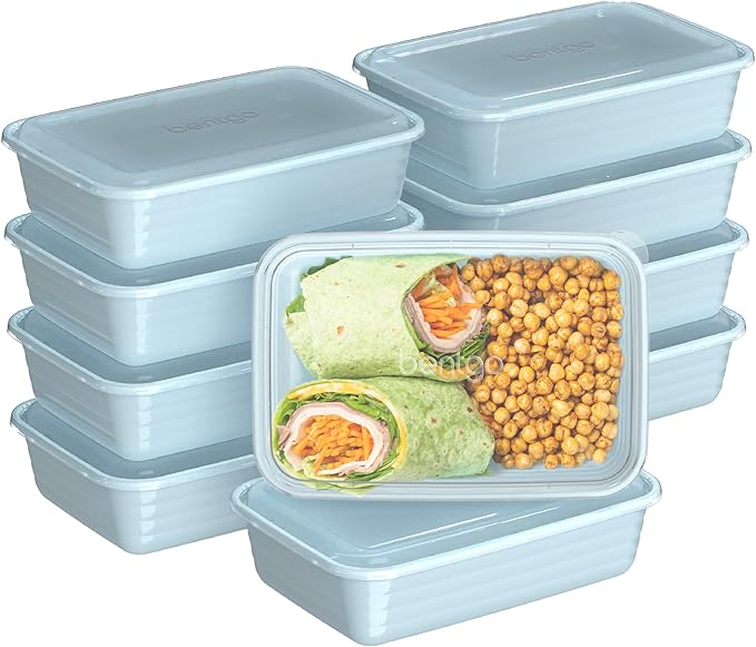 Bentgo Prep - 20-Piece 1-Compartment Reusable Meal Prep Containers with Lids, PFAS & BPA Free Materials, Durable, Microwave, Freezer, & Dishwasher Safe To Go Food Storage (Sky)