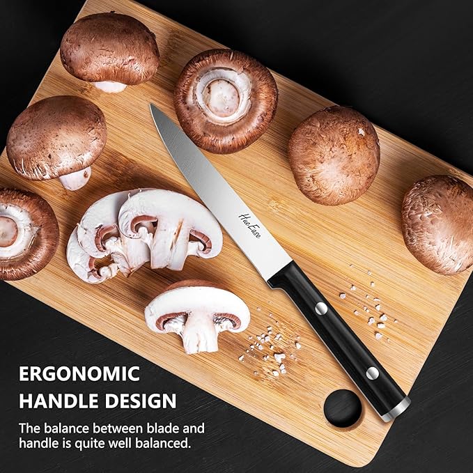 Knife Set,6-Piece Kitchen Knife for Home Use, Sharp Knife Set with Natural Acacia Wood Knife Block, Germen Steel Wood Handle Kitchen Knife Block Set, Ergonomical Design ((Ink-black))