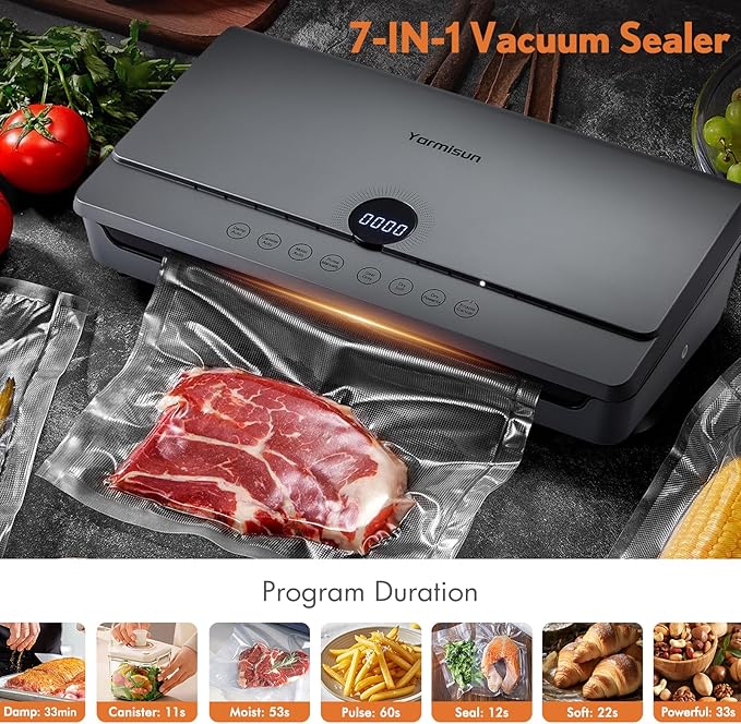 Vacuum Sealer for Food 90Kpa Powerful Vacuum Sealing Machine 7 in 1 Modes with Freshness Storage Bag Powerful Big Size (Don't Need Press)