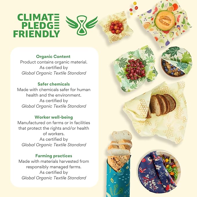 Bee's Wrap Beeswax Wraps for Food - Made in USA Reusable & Organic Food Wraps, Sandwich Wrap & Bowl Covers - Eco-Friendly Alternative to Aluminum Foil & Plastic Wrap, Bakery Lane 3 Pack (S, M, L)