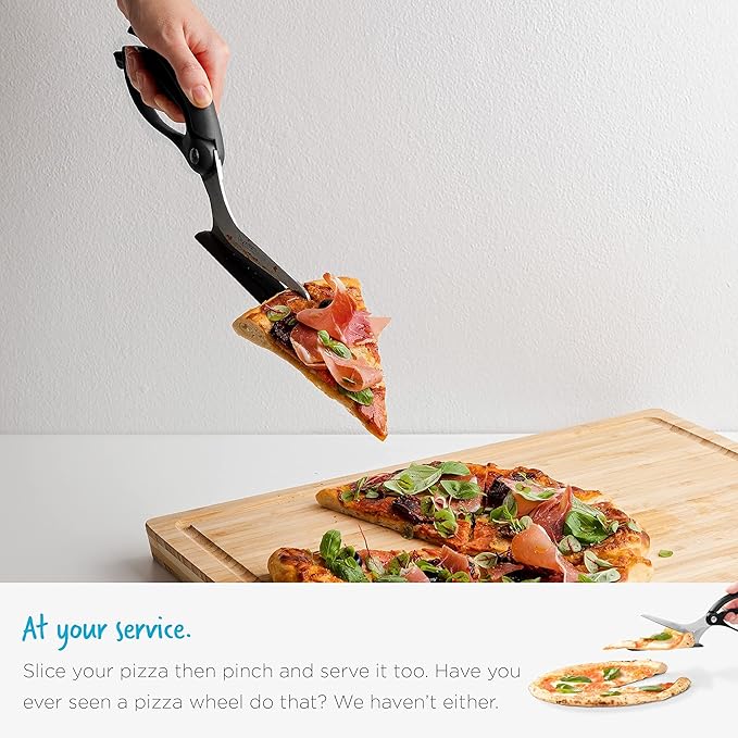 Dreamfarm Scizza 2-In-1 Easy Ergonomic Pizza Scissors with Stainless Steel Pizza Cutter Blades & Non-Stick Slice Server - Red