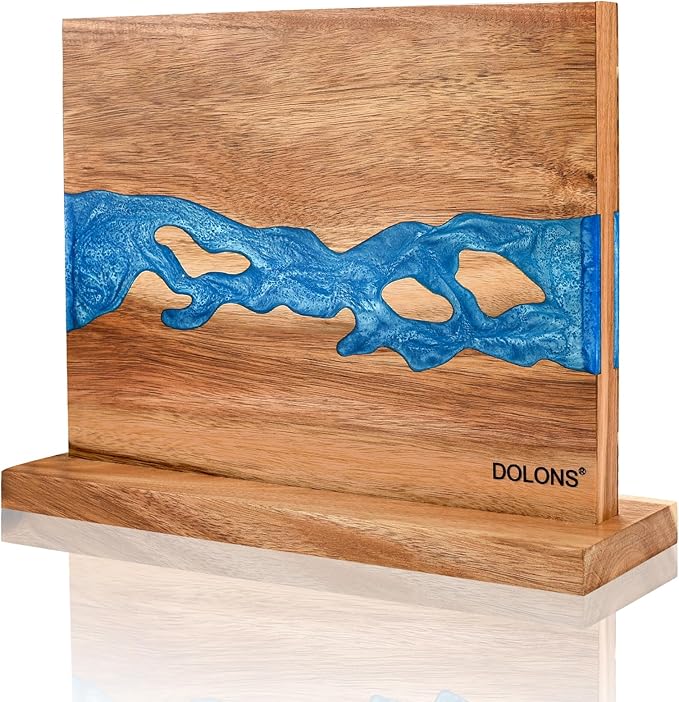 Magnetic Knife Block, Thickened Acacia Wood Resin Kitchen Knife Holder Stand with Strong Magnets, Multifunctional Double Side Knife Storage Organizer for Kitchen Counter