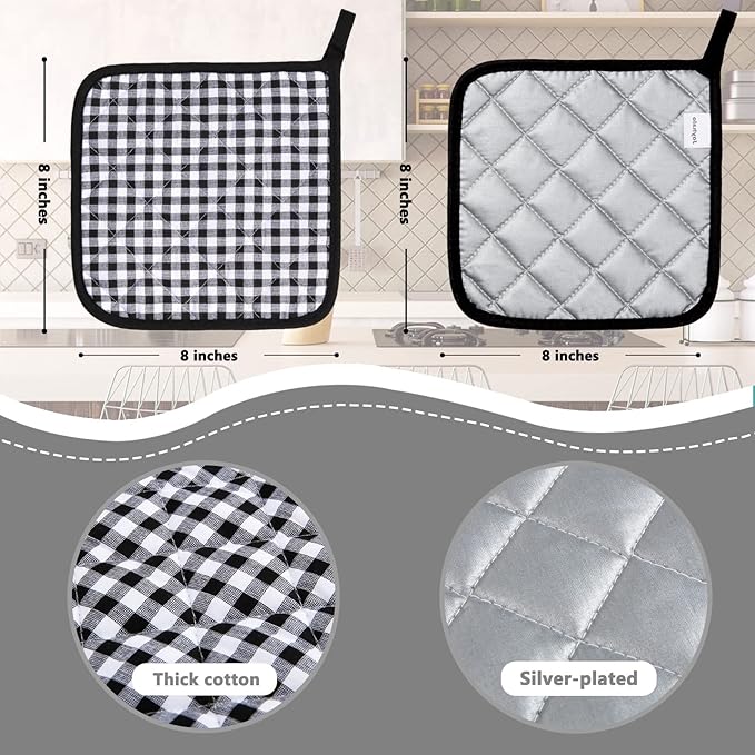 Joyhalo 4 Pack Pot Holders for Kitchen,Cotton Oven Holder with Great Heat Resistance,Non Slip Hot Pads for Kitchen Clearance,Black Buffalo Plaid