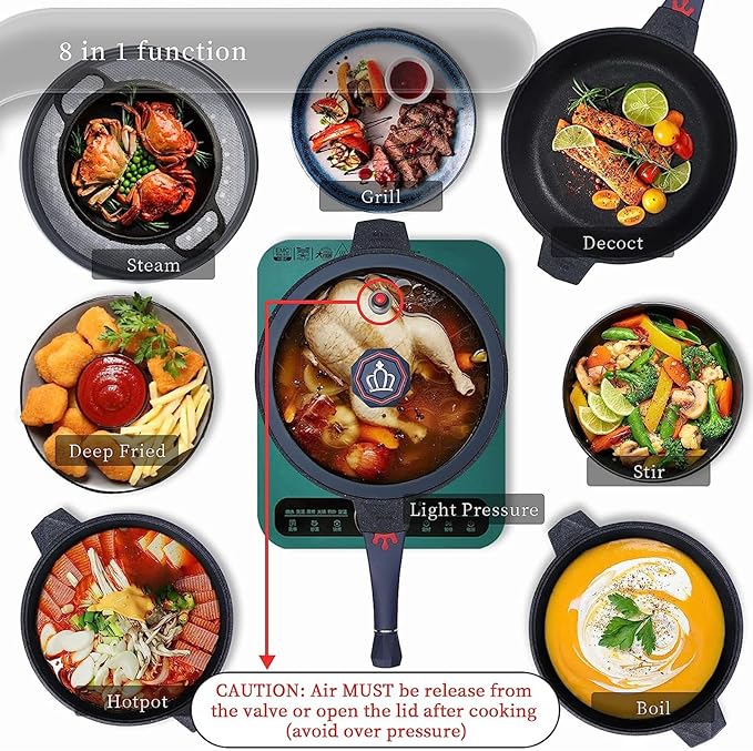 TIBORANG 8 in 1 Multipurpose 11 Inch 5 Quart Heat Indicator Nonstick Deep Frying Pan with Glass Lid, Stay-cool Handle, Steamed Grid, PFOA-Free,Dishwasher&Oven Safe,Works with All Stovetops(Navy Blue)
