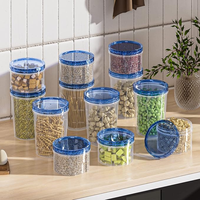 Reusable Freezer Storage Container Sets with Airtight Twist Top Lid, [12 Pack-16 oz] Round BPA-Free Plastic Containers with Lids for Kitchen Meal Prep, Microwave, Dishwasher and Freezer Safe