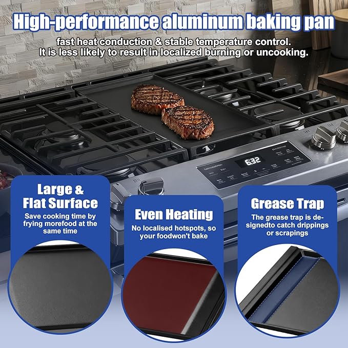 WB31X24738 Aluminum Center Griddle Replacement for GE Stove - Lightweight & Fast Heating Griddle Plate, Compatible with GE Gas Range Models JGB700, JGB660, JGB735, Replaces WB31X24998, WB31X49806