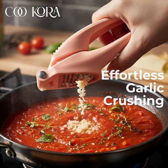 Garlic Press, Handheld Garlic Mincer, Easy to Squeeze - Easy to Clean - Ergonomic Kitchen Helper, No Hand Smell, Just Put It in the Bowl, Let the Garlic Masher Do the Rest - Dishwasher Safe