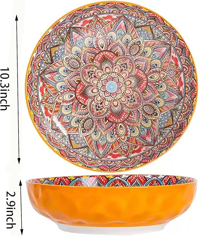 OZY Large Serving Bowls,10 inch Ceramic Salad Bowls,Ideal Housewarming Gift,Vibrant Color Soup Bowls for Party,Pasta,Fruit,Dishwasher & Microwave Safe Soup Bowls (Orange)