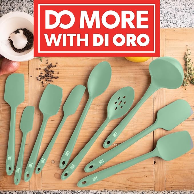 DI ORO Silicone Spoon Spatula - 600°F Heat-Resistant Large Silicone Spoonula Scraper - BPA Free Nonstick Cookware Safe Rubber Kitchen Utensil for Baking, Cooking, & Mixing - Dishwasher Safe (Sage)