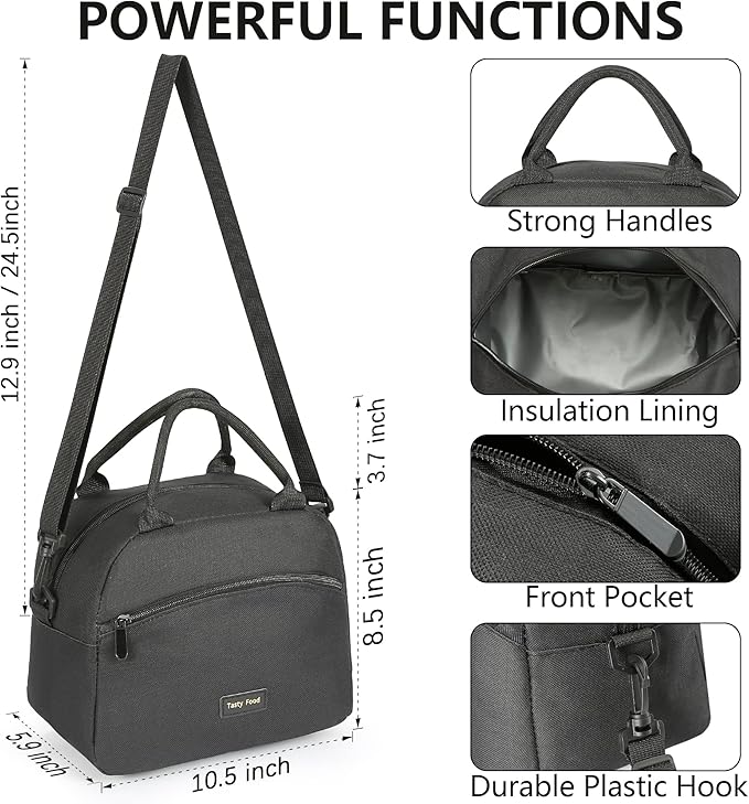 Lunch Bag Women Insulated Lunch Bag For Men Waterproof Lunch Cooler Bag Insulated Lunch Box For Women Portable Reusable Lunch Bag,With Adjustable Straps Can Be Used For Work,Picnic (Black)