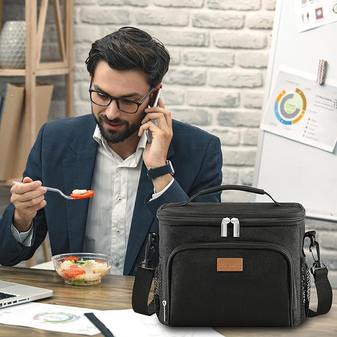 Lifewit Reusable Insulated Lunch Bag for Men, Lunch Box Women, Portable Cooler Freezable Soft Lunchbox Leakproof with Adjustable Shoulder Strap for Adult for Work Picnic or Travel, Black 15L, 24-Can