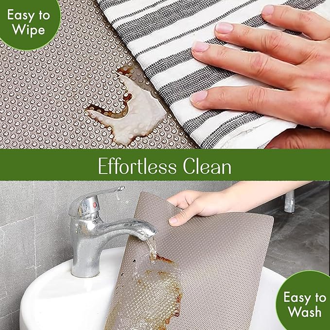 EVALAND 12" x 33 FT Non-Slip Shelf Liner, Non-Adhesive, BPA-Free, Waterproof Pantry Liner for Shelves, Easy to Cut, Oil-Proof Shelf Liners for Kitchen, Cabinets, Drawers, Refrigerator, Beige