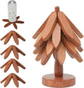 Tree Shape Wooden Trivets for Hot Dishes, 4 Wooden Trivets + 1 Stand stored Like a Christmas Tree，for Easy Storage，Multifunctional Ornaments (Walnut Brown)