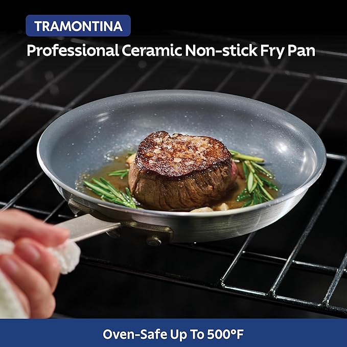 Tramontina Professional 12-Inch Ceramic Non Stick Large Frying Pan, Heavy-Gauge Aluminum Skillet with Nonstick Coating, Dishwasher and Oven Safe, Gray
