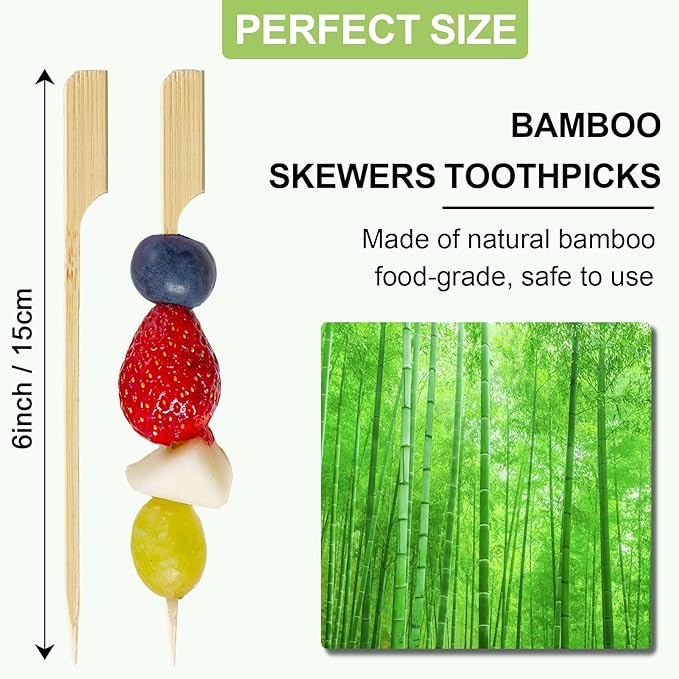 1200 PCS Bamboo Skewers for Appetizers 6.0 Inch Paddle Wooden Kabob Skewers Bamboo Cocktail Toothpicks Skewer Sticks for Appetizers Drinks Fruit Kababs Charcuterie Party