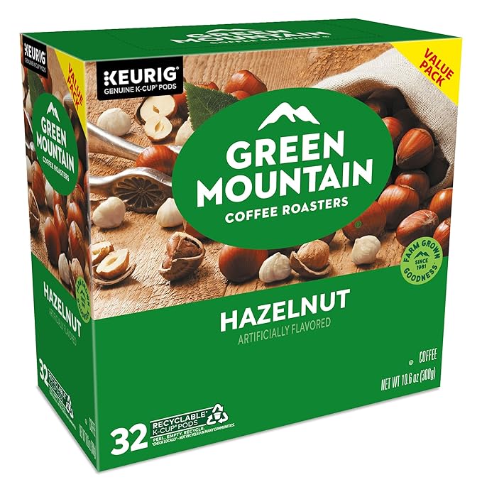 Green Mountain Coffee Roasters Hazelnut Keurig Single-Serve K-Cup Pods, Light Roast Coffee, 32 Count