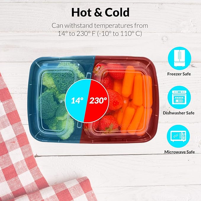 Reli. Meal Prep Containers, 30 oz. (50 Pack) - Black 2 Compartment Food Container with Lid, Microwavable Food Storage | Black Reusable Bento Box/Lunch Box for Meal Prep (30 oz)