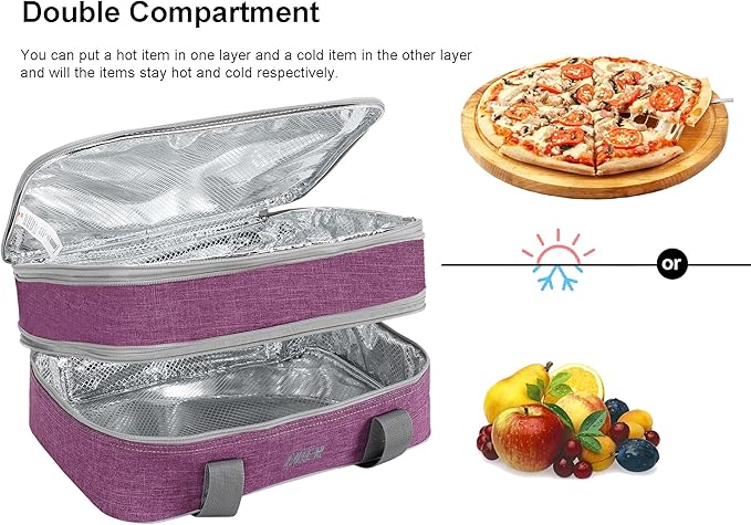 MIER Insulated Double Casserole Carrier Thermal Lunch Tote for Potluck Parties, Picnic, Beach, Fits 9 x 13 Inches Casserole Dish, Expandable by Mid Zipper, Purple