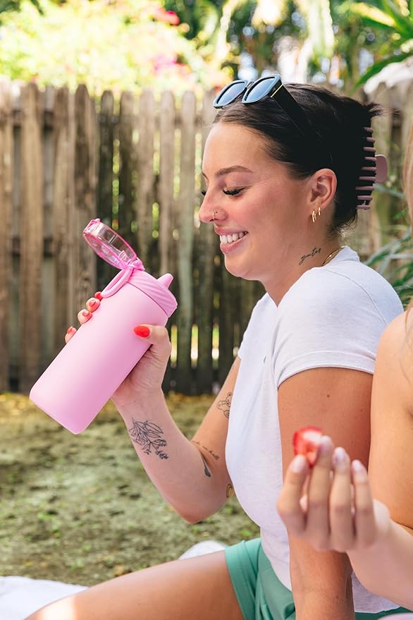 Ello Cooper 18oz Kids Stainless Steel Water Bottle with 2 Lids Chug and Straw | Leak Proof Double Wall Vacuum Insulated | Fits Car Cupholder | Built in Carry Loop | Dishwasher Safe | Bubblegum Pink