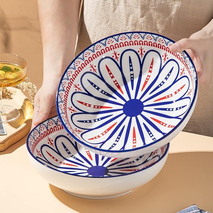 Yundu 82 OZ Ceramic Bowls Set of 2, Serving Bowls for Entertaining, Large Bowls, Soup, Pasta, Salad, Fruit, Ramen, Pho Bowl Sets for Kitchen, Dishwasher and Microwave Safe
