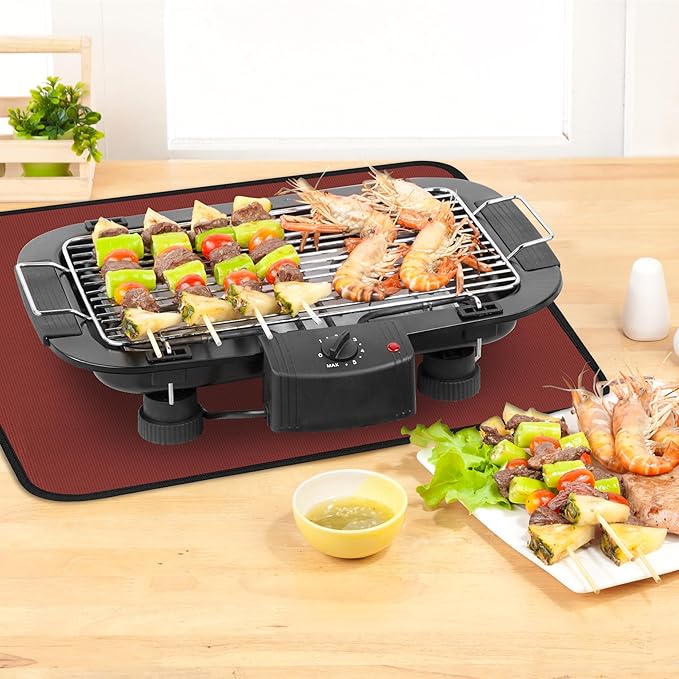 15x18in Heat Resistant Grill Mats for Outdoor Grill to Protect Your Prep Table and Outdoor Grill Table - Fire Proof & Water Proof & Oil Proof BBQ Mat - Red (1mm)