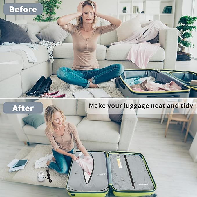 Vacuum Bag for Travel, Professional IPX8 Waterproof Reusable Vacuum Compression Bags for Travel Suitcases, Durable Space Saver Bag(2 PACK,With Pump)