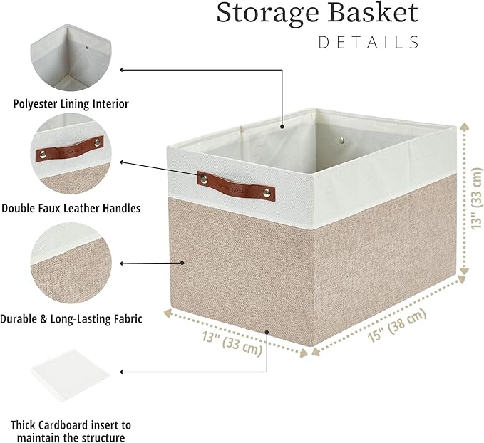 DECOMOMO Kallax Storage Cubes - 13x15x13 Storage Bins, Baskets for Organizing Shelves (Beige and White, 3-Pack)