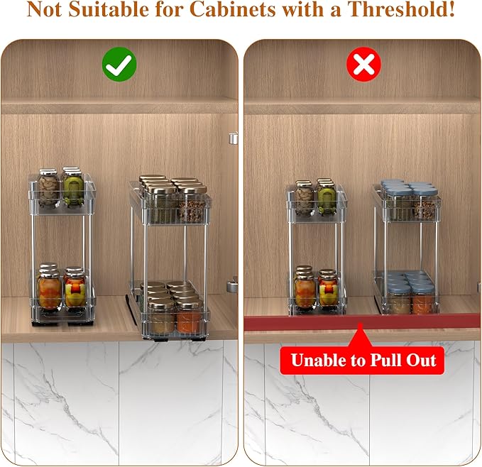 2 Pack Pull Out Spice Rack Organizer for Cabinet, 2 Tier Slide Out Spice Racks Organizer, Spice Cabinet Organizers, Cabinet Size Need:12'' High x 11'' Deep x 5'' Wide, Clear Acrylic