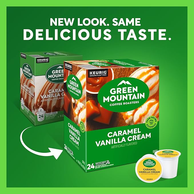 Green Mountain Coffee Roasters Caramel Vanilla Cream Coffee, Keurig Single-Serve K-Cup pods, Light Roast, 96 Count