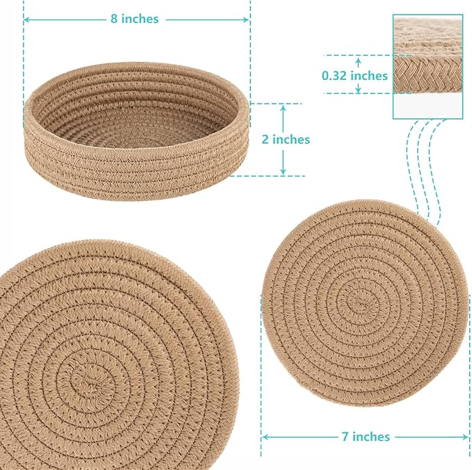Trivets for Hot Dishes, Pots and Pans, Hot Pads with Storage Basket, Pot Holders for Kitchen, Heat Resistant Mat Protect Counter Home Essentials, Farmhouse Decor (Khaki 4 PCS)