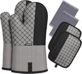 Oven Mitts and Pot Holders Sets 6pcs, Kitchen Oven Glove,High Heat Resistant 550 Degree Extra Long Oven Mitts and Potholders with Non-Slip Silicone Surface for Home Essentials (Grey) (Gray 2)
