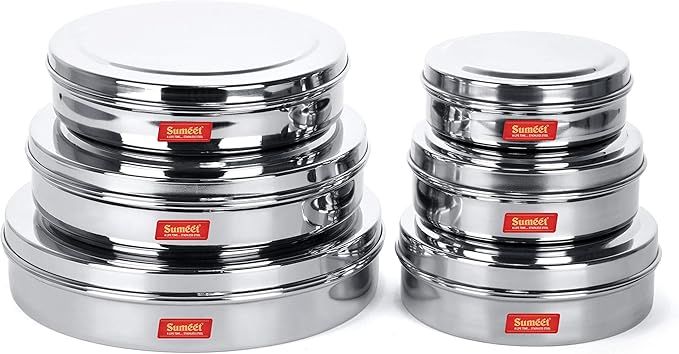 Sumeet Stainless Steel Chocolate Flat Slim N Sleek Canisters/Puri Dabba/Storage Containers Set of 6Pcs Full Set (No.7-300ML, No.8-480ML, No.9-600ML, No.10-700ML, No.11-900ML, No.12-1200ML)