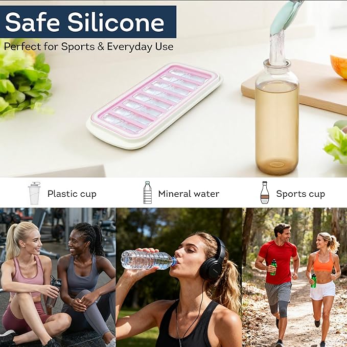 Lily's Home Flexible Silicone Ice Cube Tray - Durable Easy Release - Fresh Youthful Colors - Water Fill Port - Compact 9x4.5 Size - Multi-Purpose Use - Ice Cube Trays for Freezer - Set of 3