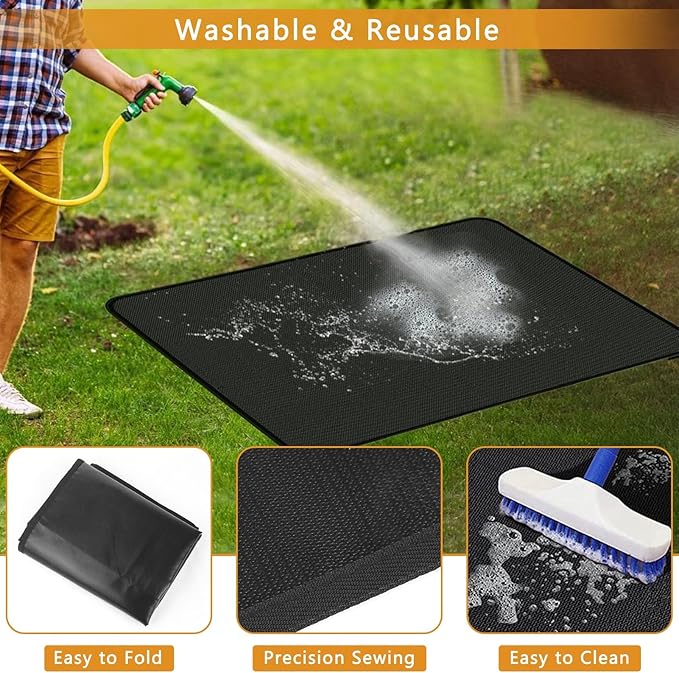 Anze Under Grill Mat for Outdoor Grill, 38 x 65 Inch Anti-Slip BBQ Floor Mats, Easy to Clean Reusable Fireproof Grill Pad, Oil-Proof Waterproof Protector for Indoor Fireplace Pit Mat