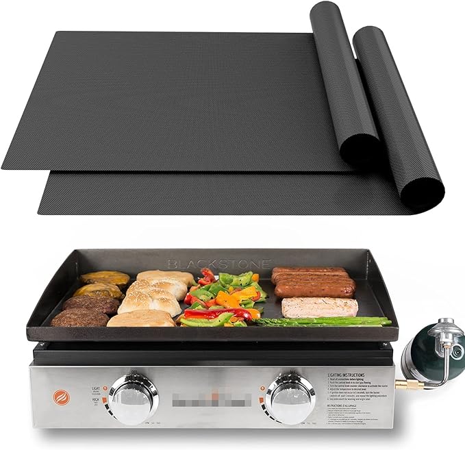 UBeesize 2 Pack Nonstick Grilling Mats for 22 Inch Blackstone Griddle, Resuable Cooking Mats for Grilling, BPA and PFOA Free Heavy Duty BBQ Grill Mats, Griddle Accessories Kit -22 x 16 Inch